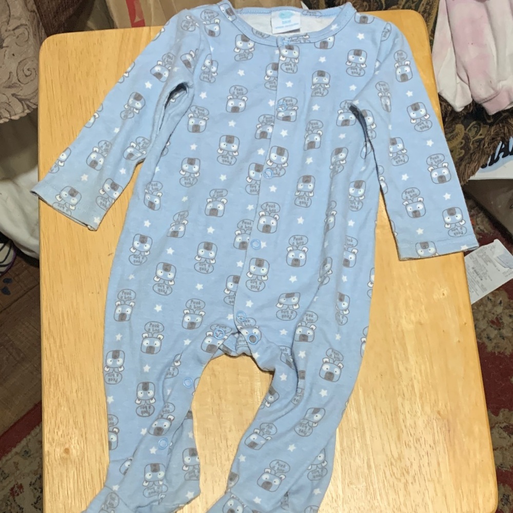 Adorable Blue Bear Patterned Kids Footie